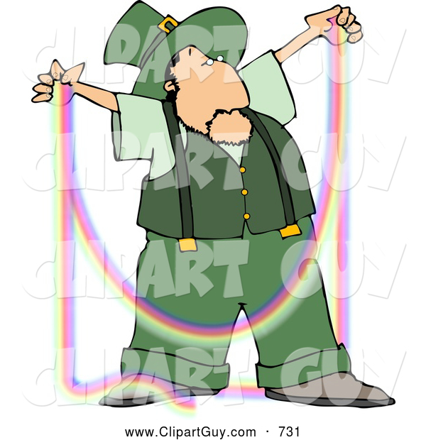 Clip Art of a Male Irish Leprechaun Making a Rainbow like Thread