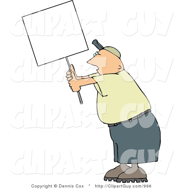 Clip Art of a Male Protester Holding up a Blank White Sign