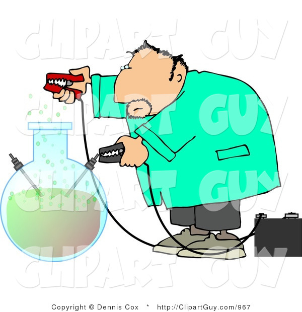 Clip Art of a Male Scientist in a Lab Coat Experimenting with Chemicals
