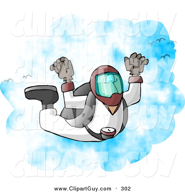 Clip Art of a Male Skydiver Falling from the Sky