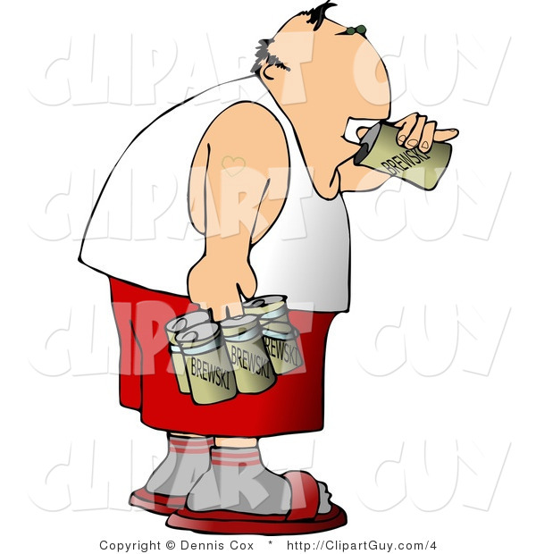 Clip Art of a Man Chugging a Six Pack of Beer