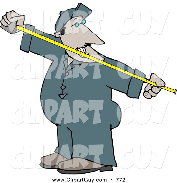 Clip Art of a Man Measuring Something with a Tape Measure on White