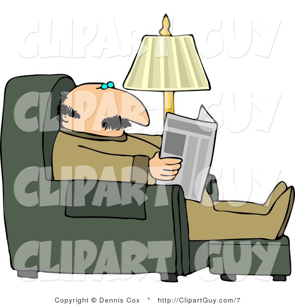 Clip Art of a Man Reading the Paper While Sitting on a Recliner in His Livingroom