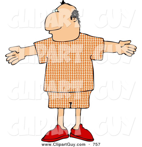 Clip Art of a Middle Aged Man Wearing Pajamas, with His Arms Open for a Hug