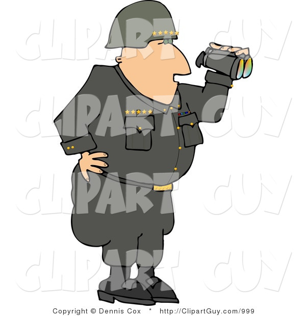 Clip Art of a Military Five Star General Looking Through Binoculars