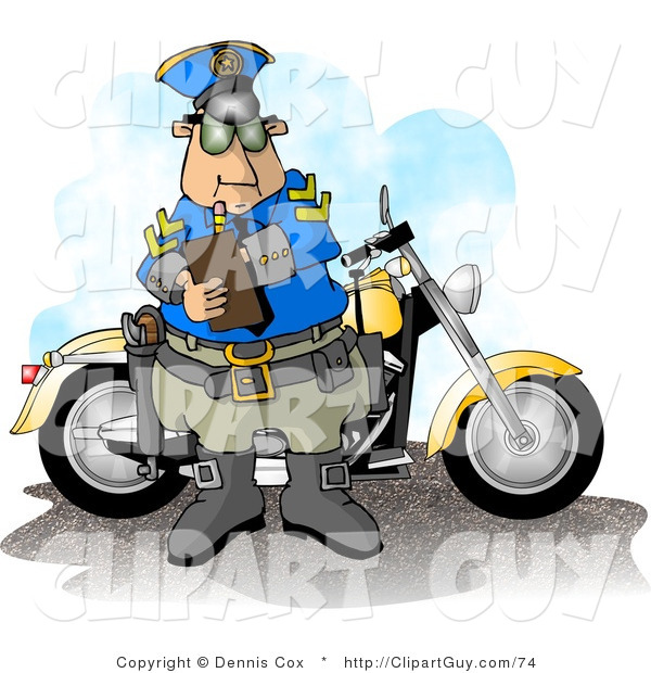 Clip Art of a Motorcycle Police Officer Man Filling out a Traffic Citation/Ticket Form