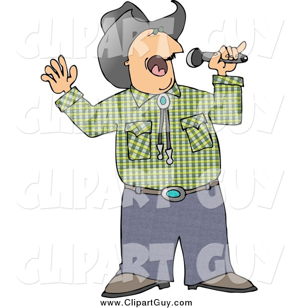 Clip Art of a Muscial Cowboy Singing Country Music