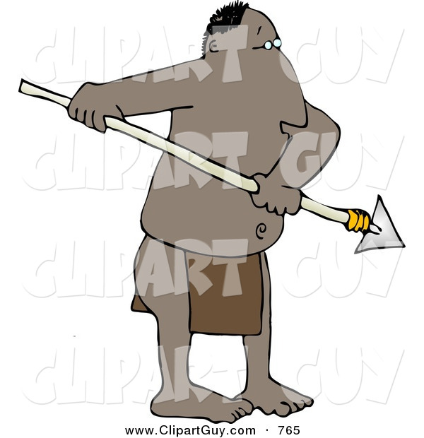 Clip Art of a Native African Man Holding a Sharp Pointed Spear