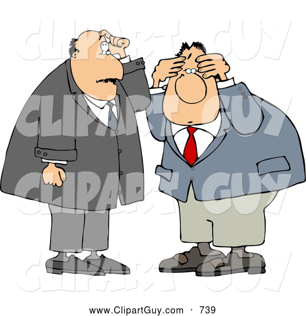 Clip Art of a Pair of Businessmen Thinking About Something