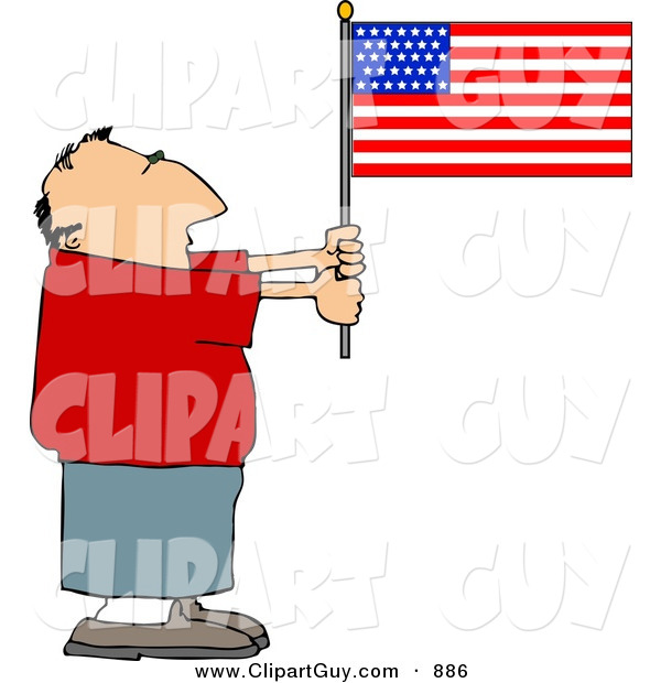 Clip Art of a Patriotic Caucasian Man Holding an American Flag
