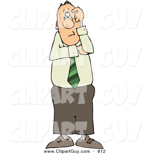 Clip Art of a Perplexed Businessman Thinking About Something and Looking Forward