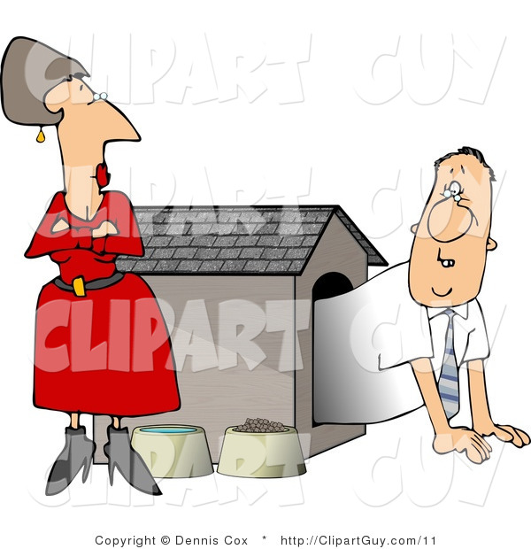 Clip Art of a Punished Man in a Dog House - Royalty Free