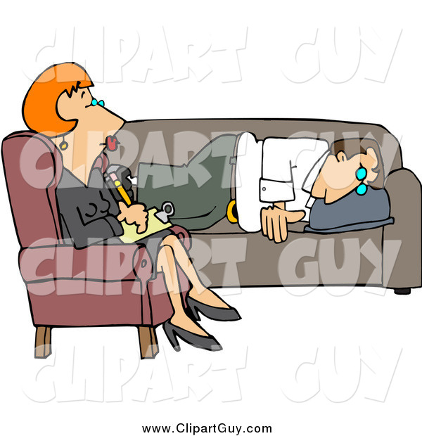 Clip Art of a Red Haired White Female Counselor Listening to a Depressed Man