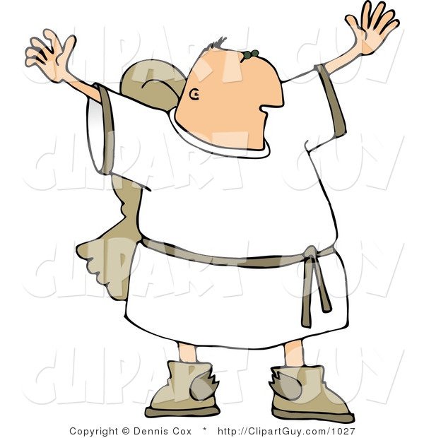 Clip Art of a Religious Male Angel with Wings Waving Arms and Trying to Grab Everyone's Attention