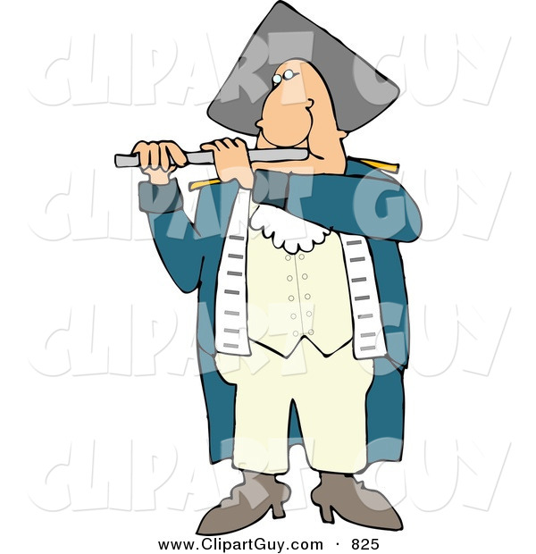 Clip Art of a Revolutionary War Flutist Playing a Flute and Looking Forward