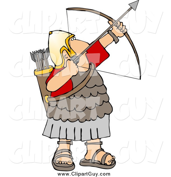 Clip Art of a Roman Army Soldier Shooting a Bow and Arrow Upwards