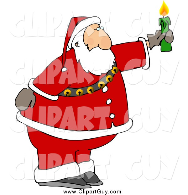 Clip Art of a Santa Claus Holding a Lit Candle