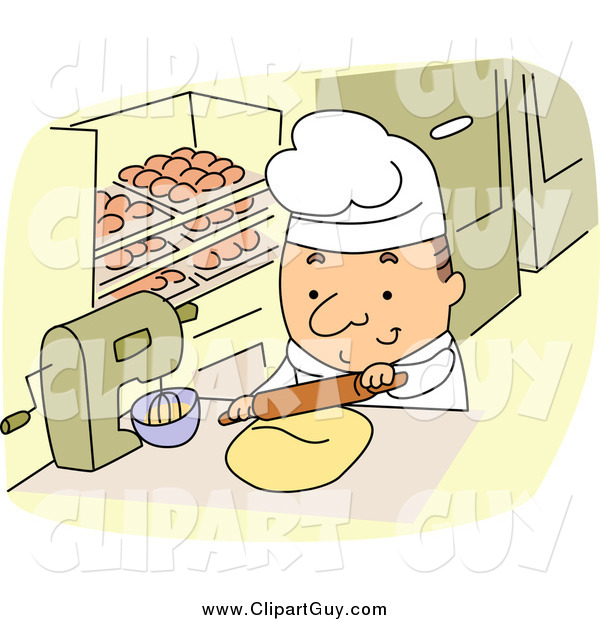 Clip Art of a Short White Male Baker Using a Rolling Pin