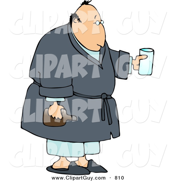 Clip Art of a Sick Man Holding Medicine While Wearing a Robe