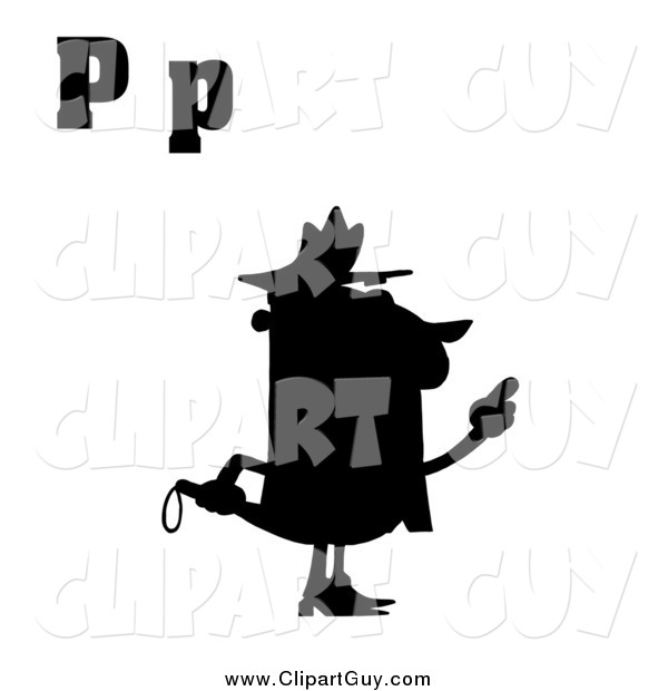 Clip Art of a Silhouetted Officer with Letters P