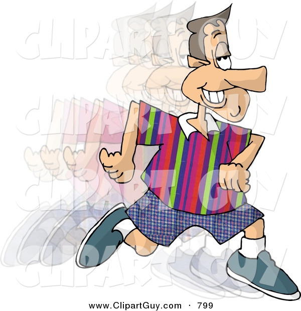 Clip Art of a Smiling Man Running and Burning Calories