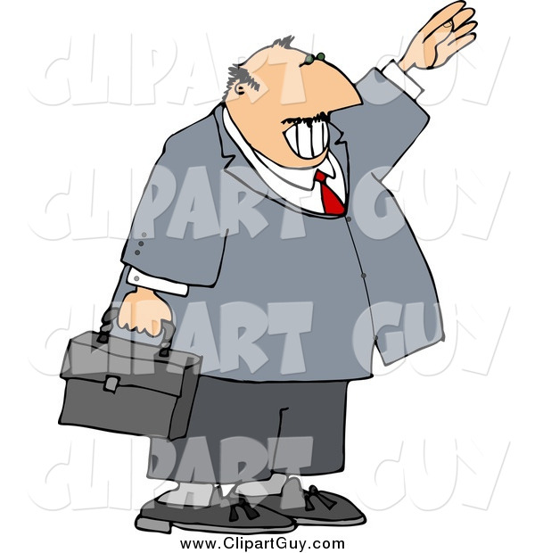 Clip Art of a Smiling White Businessman Waving Hello or Goodbye