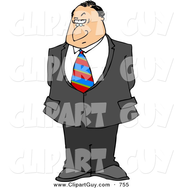 Clip Art of a Stern Businessman with a Disbelief Facial Expression and a Raised Eyebrow