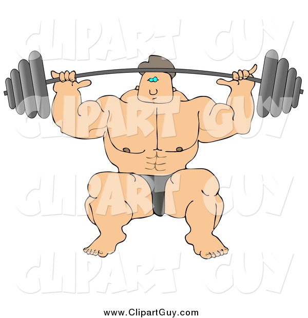 Clip Art of a Strong White Male Bodybuilder Lifting Heavy Weights