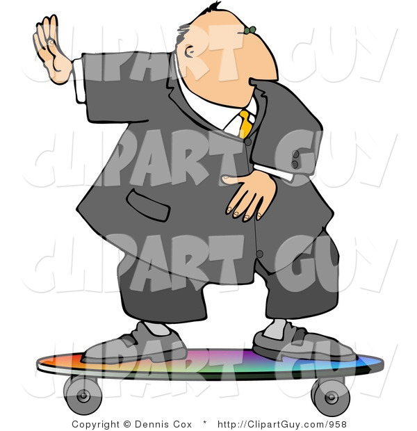 Clip Art of a Successful Businessman in a Suit Riding on a Skateboard