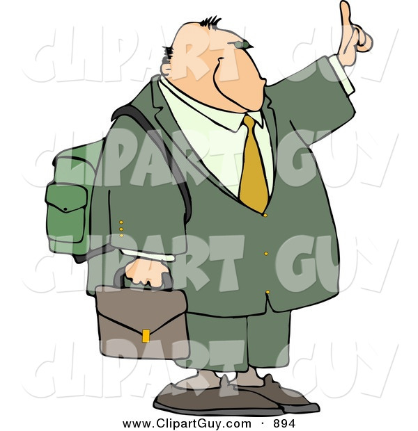 Clip Art of a Traveling White Businessman Trying to Get a Ride by Holding Hand out