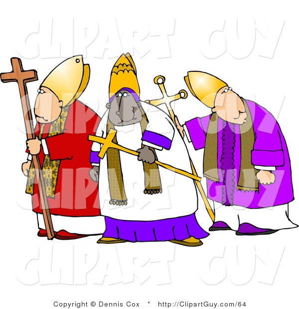 Clip Art of a Trio of Bishops Standing Together, One Is Ethnic
