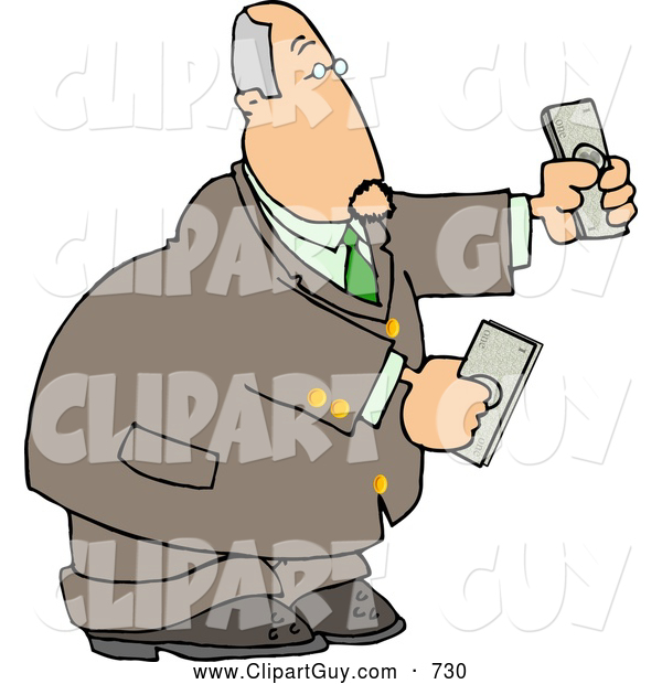 Clip Art of a White Banker Businessman Holding Cash Money in Both Hands