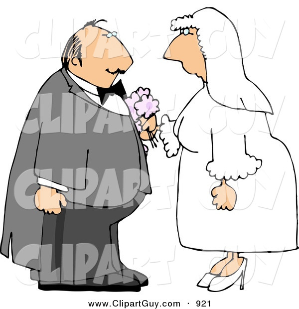 Clip Art of a White Bride and Groom on Their Wedding DayWhite Bride and Groom on Their Wedding Day