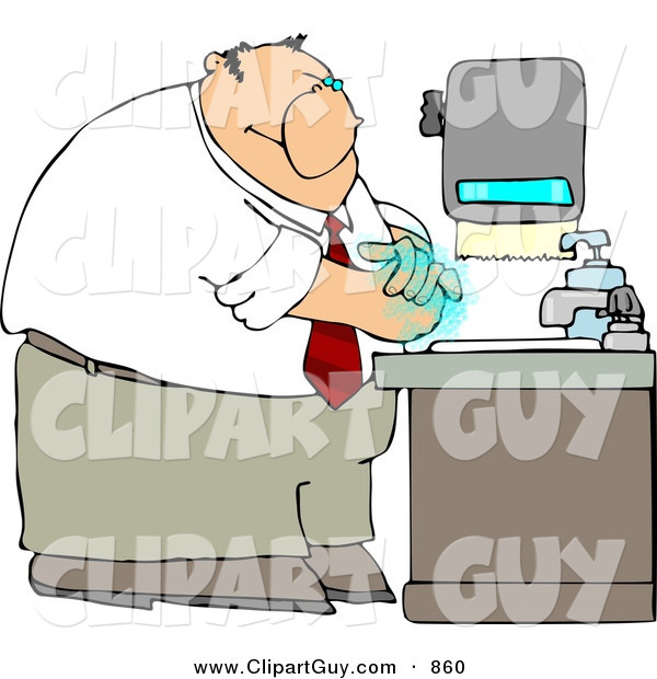 Clip Art of a White Businessman Washing His Hands with Soap
