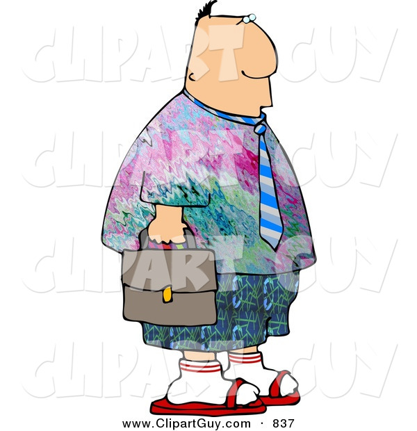 Clip Art of a White Businessman Wearing Colorful Hippie Clothing to His Work on Casual Friday