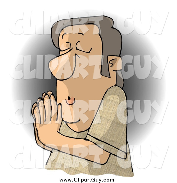 Clip Art of a White Christian Man Praying to Jesus