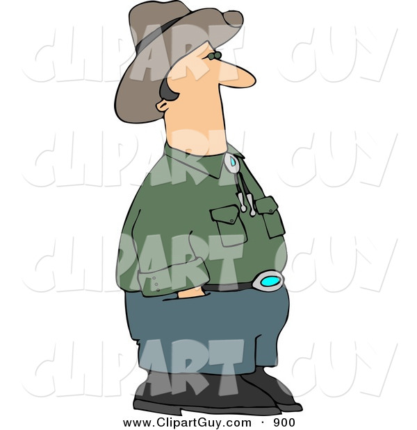 Clip Art of a White Cowboy Standing and Waiting with Hands in Pants Pockets
