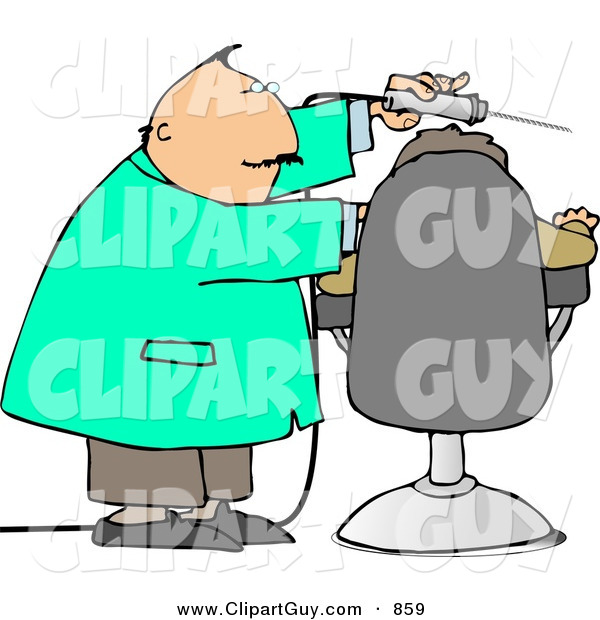 Clip Art of a White Dentist Using Big Drill on Patient's Teeth