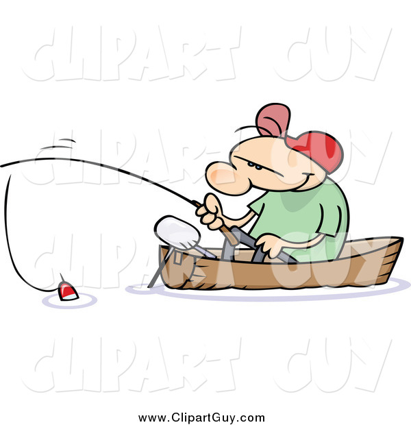 Clip Art of a White Guy Fishing in a Boat