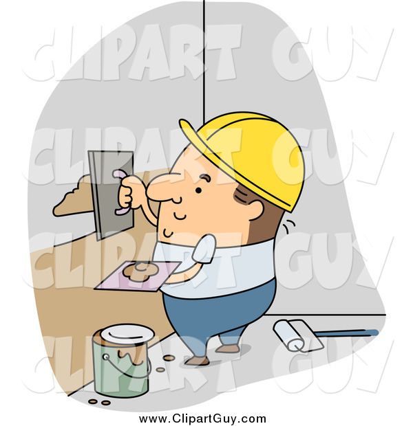 Clip Art of a White Male Builder Applying Plaster