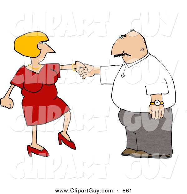 Clip Art of a White Wife Trying to Get Her Husband to Dance
