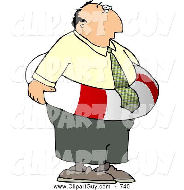 Clip Art of a Worried White Businessman Wearing a Life Preserver Float Tube Around His Waist