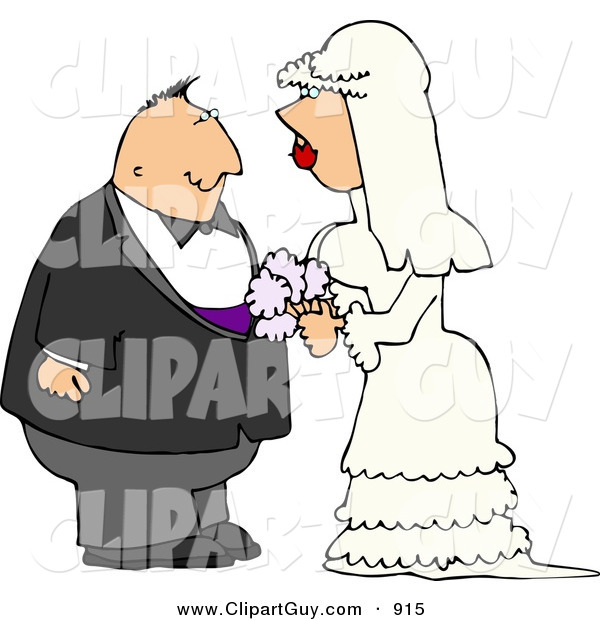 Clip Art of a Young White Man and Woman Looking at Each Other Before Getting Married