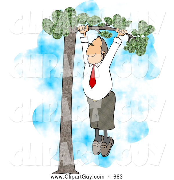 Clip Art of AAverage Business Man Hanging out on a Tree Limb for His Partner - Business Concept