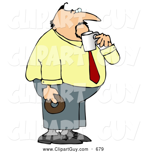 Clip Art of ABoring Obese Businessman on His Coffee & Donut Break