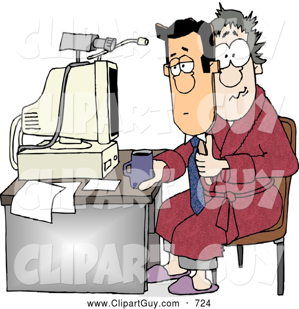 Clip Art of ACaucasian Businessman Working at His Home Office Today