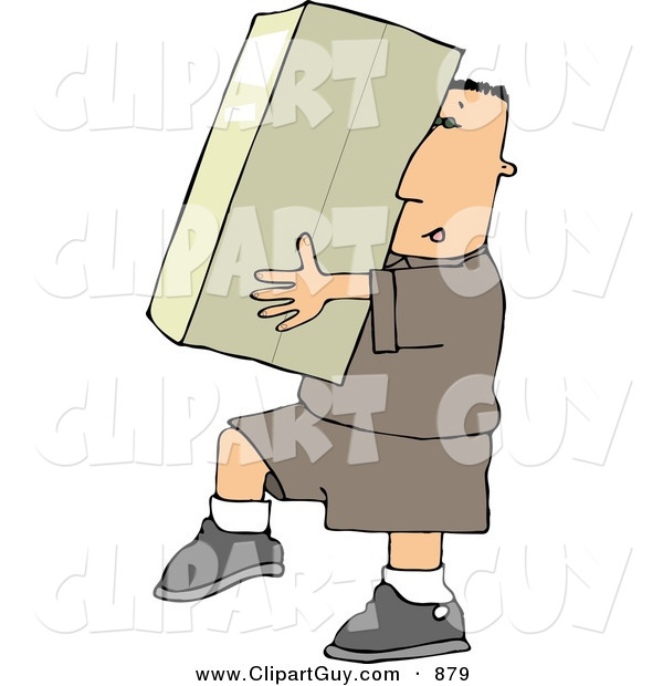 Clip Art of ACaucasian Delivery Man Carrying a Big Package/Box