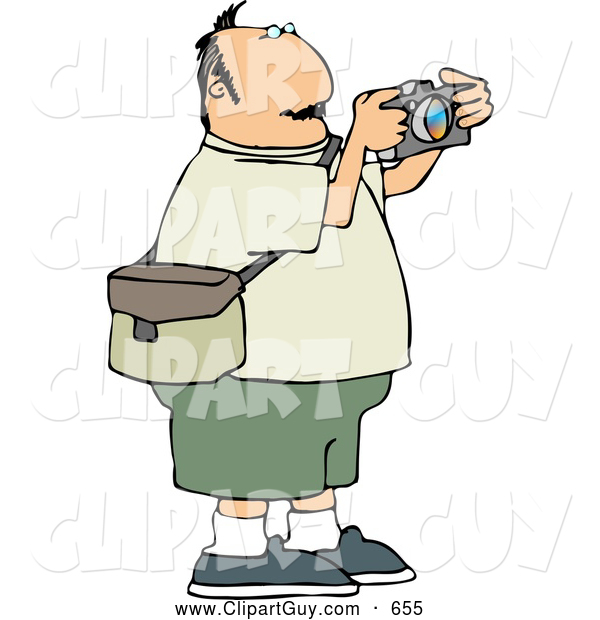 Clip Art of AChubby Overweight Man Taking Pictures with a Digital Camera - Tourist/Photographer