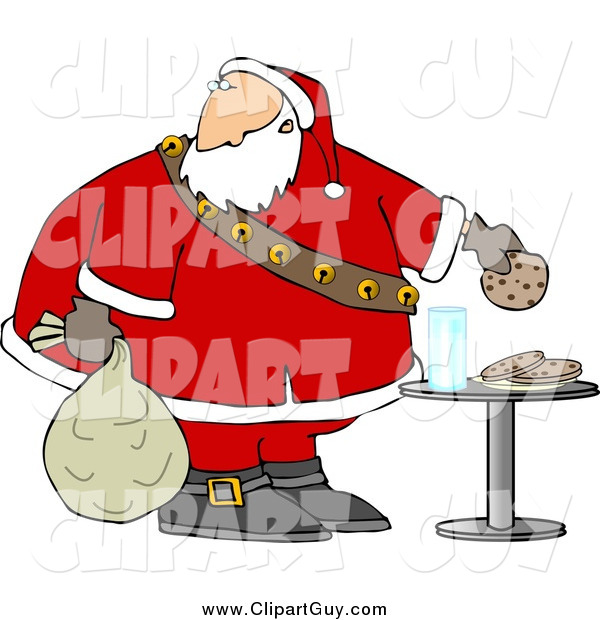 Clip Art of AChubby Santa Grabbing Chocolate Chip Cookie