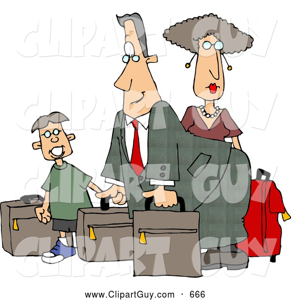 Clip Art of ADad, Mom, and Son Going on Vacation, Packed for Airlines